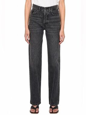 ANINE BING 26x32 High Rise Kat Straight 0605 Leg Button Fly Jeans Blac
